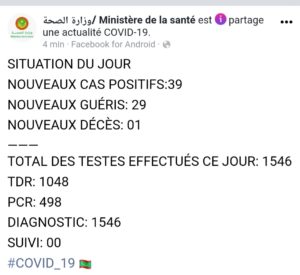 Situation du Covid19 ces dernières 24h en Mauritanie.