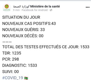 Situation du Covid19 ces dernières 24h en Mauritanie
