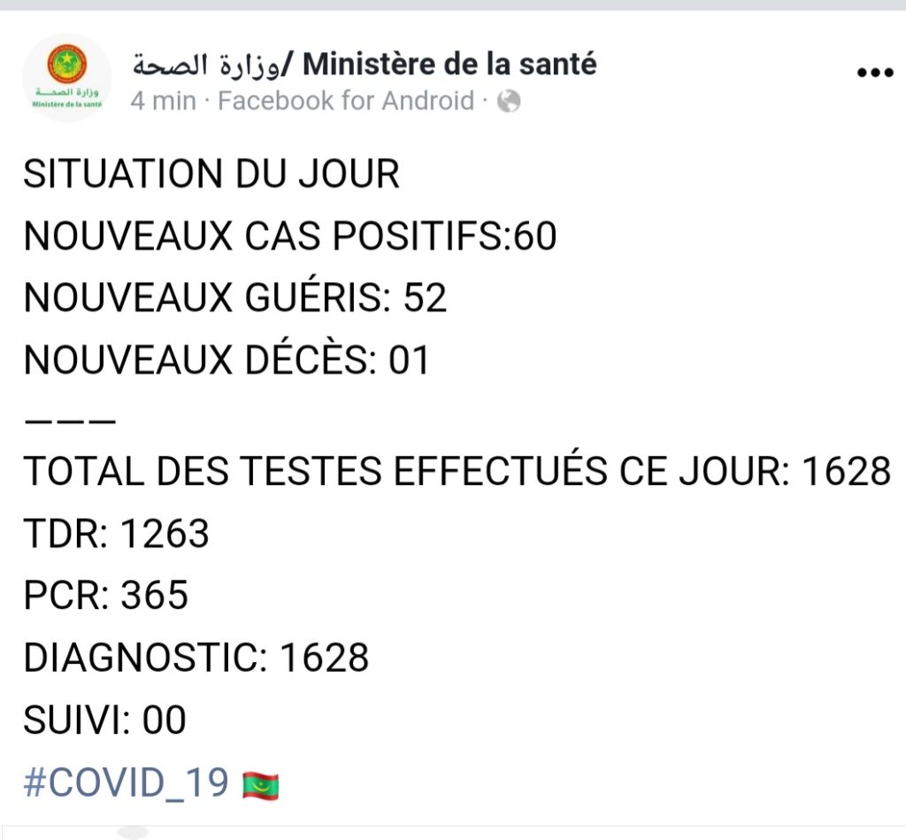 Situation du Covid19 ces dernières 24h en Mauritanie