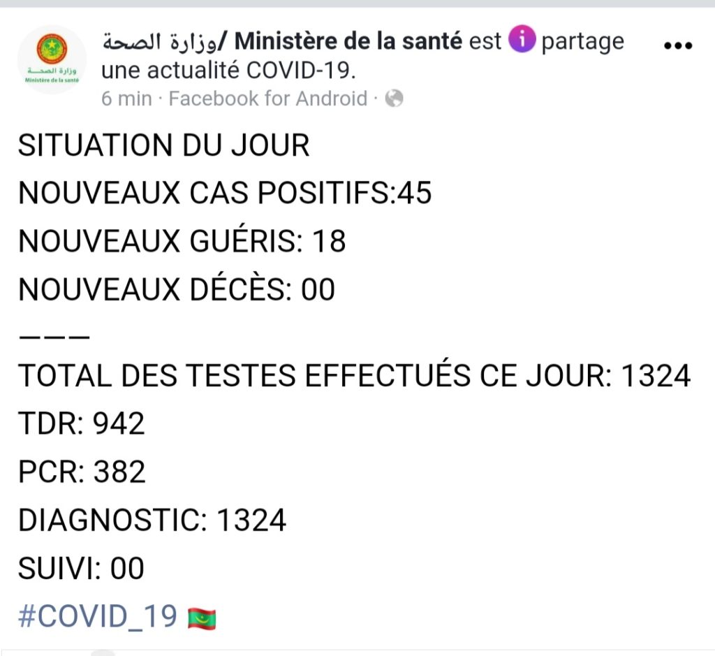 Situation du Covid19 ces dernières 24h en Mauritanie