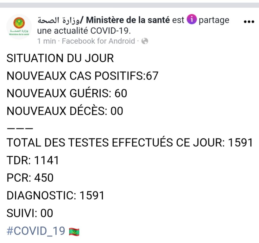 Situation du Covid19 ces dernières 24h en Mauritanie