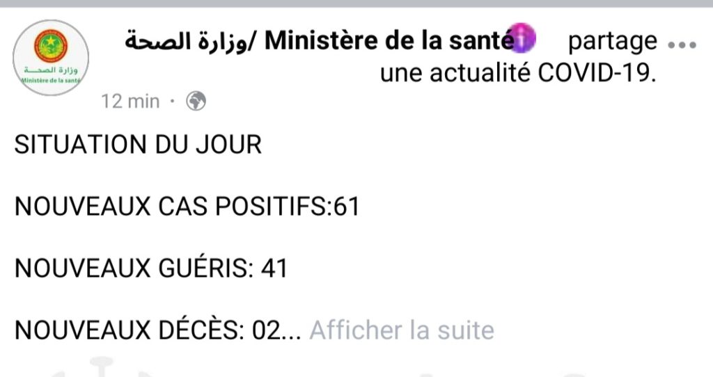 Situation du Covid19 ces dernières 24h en Mauritanie