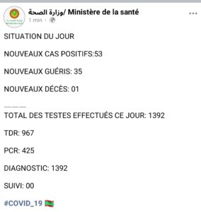 Situation de Covid-19 ces dernières 24h en Mauritanie